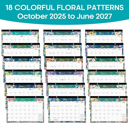 Desk Calendar 2026, 21 Months Calendar Runs from October 2025 to June 2027 - Large 17" x 12" Desktop/Wall Monthly Desk Planner for Home School, or Office - Floral Pattern in Saudi Arabia