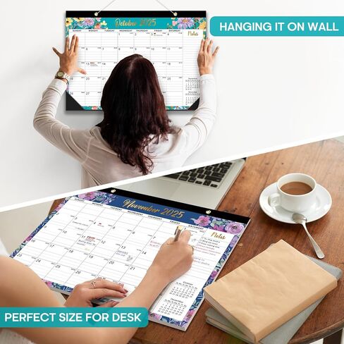 Desk Calendar 2026, 21 Months Calendar Runs from October 2025 to June 2027 - Large 17" x 12" Desktop/Wall Monthly Desk Planner for Home School, or Office - Floral Pattern in Saudi Arabia
