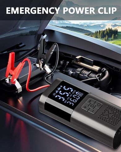 جهاز تشغيل القفز مع ضاغط هواء، بطارية ذروة 6000 أمبير محمولة للسيارات والدراجات النارية، صندوق القفز 150 رطل لكل بوصة مربعة 14.8 فولت مع كابلات توصيل، ضاغط هواء، مصابيح LED، شاشة LCD in Kuwait