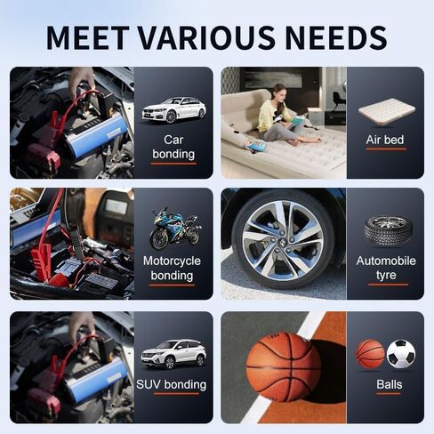 جهاز تشغيل القفز المحمول مع ضاغط هواء، حزمة بطارية 1000 أمبير (جميع الغازات/5.0 لتر ديزل) منفاخ إطارات رقمي بقوة 150 رطل لكل بوصة مربعة، بطارية سيارة صندوق القفز للسيارة 12 فولت مع شاشة LCD، نوعان من الأضواء in Kuwait