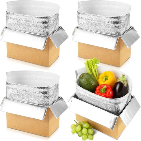 4 عبوات من صناديق الشحن المعزولة من كونفيفيوم مع أكياس بطانة من رقائق معدنية، علب بريد حرارية قابلة لإعادة الاستخدام لشحن العبوات الباردة، توصيل الأطعمة الساخنة والمجمدة، 8''x5''x6'' in Kuwait