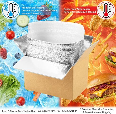 4 عبوات من صناديق الشحن المعزولة من كونفيفيوم مع أكياس بطانة من رقائق معدنية، علب بريد حرارية قابلة لإعادة الاستخدام لشحن العبوات الباردة، توصيل الأطعمة الساخنة والمجمدة، 8''x5''x6'' in Kuwait