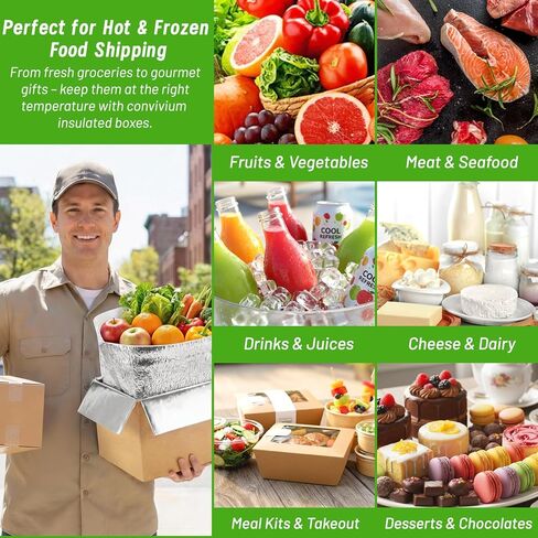 4 عبوات من صناديق الشحن المعزولة من كونفيفيوم مع أكياس بطانة من رقائق معدنية، علب بريد حرارية قابلة لإعادة الاستخدام لشحن العبوات الباردة، توصيل الأطعمة الساخنة والمجمدة، 8''x5''x6'' in Kuwait