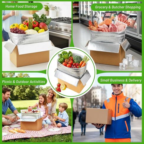 4 عبوات من صناديق الشحن المعزولة من كونفيفيوم مع أكياس بطانة من رقائق معدنية، علب بريد حرارية قابلة لإعادة الاستخدام لشحن العبوات الباردة، توصيل الأطعمة الساخنة والمجمدة، 8''x5''x6'' in Kuwait