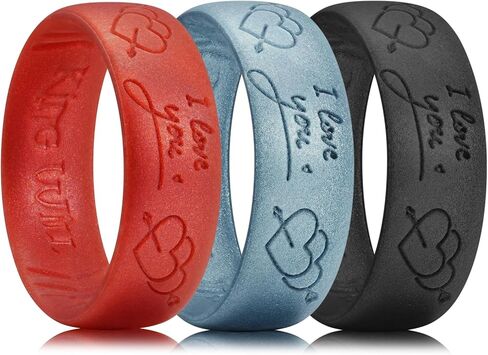 King Will Mens Silicone Rings Unisex Rubber Wedding Bands Engraved Design Gift in Saudi Arabia