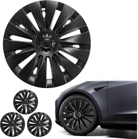 أغطية عجلات مقاس 19 بوصة لعام 2021 2022 2023 2024 Tesla Model Y، ملحق حماية المحور، بديل لـ Tesla Model Y 2021-2024 Rim Protector، ABS Hubcaps 4 قطع، نمط Uberturbine أسود in Saudi Arabia