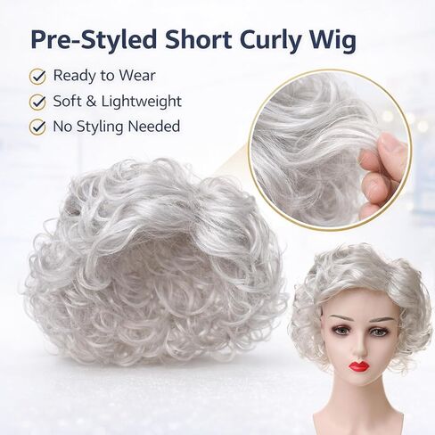 Old Lady Costume Set for Women – Grandma Wig with Glasses – Granny Cosplay, Halloween, 100 Days of School in Saudi Arabia