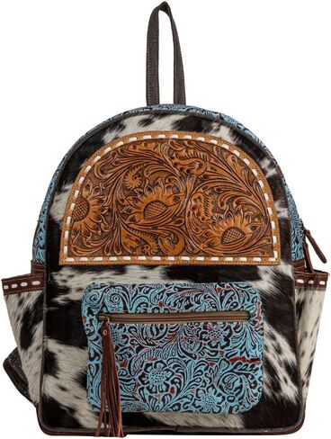Myra Bag Backpack Bag for Women - Western Upcycled Hairon & Leather Bag Charcoal Gray in Saudi Arabia