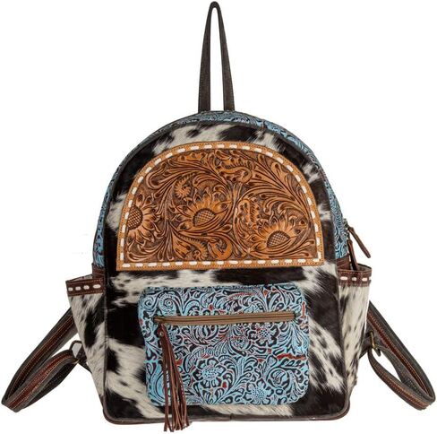 Myra Bag Backpack Bag for Women - Western Upcycled Hairon & Leather Bag Charcoal Gray in Saudi Arabia