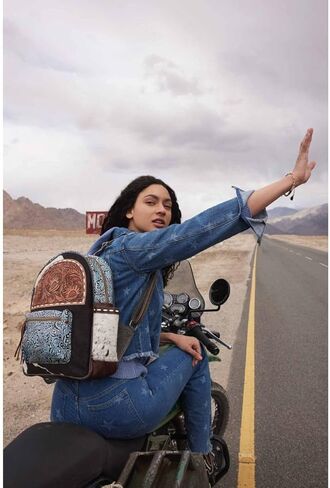 Myra Bag Backpack Bag for Women - Western Upcycled Hairon & Leather Bag Charcoal Gray in Saudi Arabia