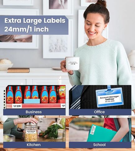 1 Inch Label Maker Machine with 7PK 24mm Color Tapes, Bluetooth 24mm Labeler Large Print Rechargeable, Wireless Thermal Printer Print Labels-Waterproof 9mm~24mm, P780BT for Home Office Business Use in Kuwait