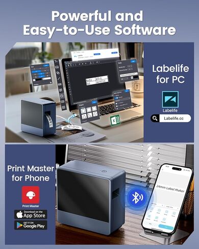 1 Inch Label Maker Machine with 7PK 24mm Color Tapes, Bluetooth 24mm Labeler Large Print Rechargeable, Wireless Thermal Printer Print Labels-Waterproof 9mm~24mm, P780BT for Home Office Business Use in Kuwait