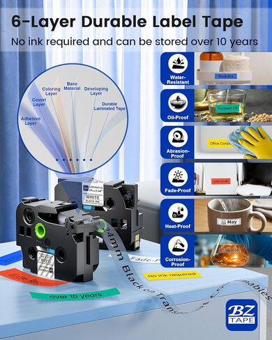 1 Inch Label Maker Machine with 7PK 24mm Color Tapes, Bluetooth 24mm Labeler Large Print Rechargeable, Wireless Thermal Printer Print Labels-Waterproof 9mm~24mm, P780BT for Home Office Business Use in Kuwait
