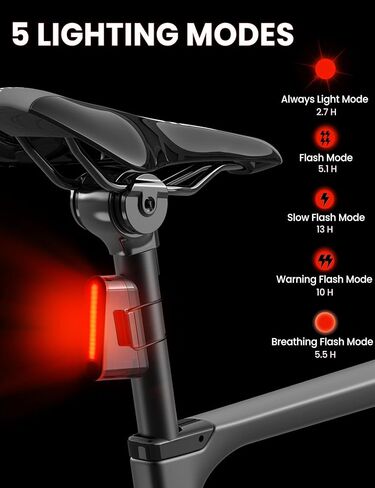 مجموعة أضواء الدراجة الأمامية والخلفية، 8+5 أوضاع مصباح أمامي وخلفي للدراجة قابل لإعادة الشحن USB-C، مصابيح أمان LED مقاومة للماء IP64 للركوب الليلي، ملحقات ركوب الدراجات على الطرق والجبال، سهلة التركيب in Kuwait