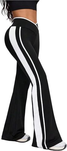 بنطال يوجا نسائي من SOLY HUX بخصر عالٍ ومخطط جانبي وجرس سفلي للتمرين in Kuwait