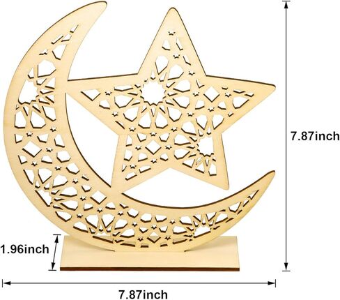 WILLBOND 2 Sets Ramadan Wooden Ornament, Ramadan Mubarak Decorations Eid Mubarak Table Sign Ornament Moon Star Pendant for Home Tree in Saudi Arabia