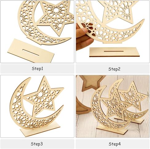 WILLBOND 2 Sets Ramadan Wooden Ornament, Ramadan Mubarak Decorations Eid Mubarak Table Sign Ornament Moon Star Pendant for Home Tree in Saudi Arabia