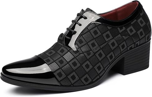 Men's Patterned Patent Leather Lace Up Chunky Heel Dress Oxford Shoes Comfortable Patckwork Cap Pointed Toe Derby Shoes for Party Wedding Formal Event Office Business Work in Saudi Arabia