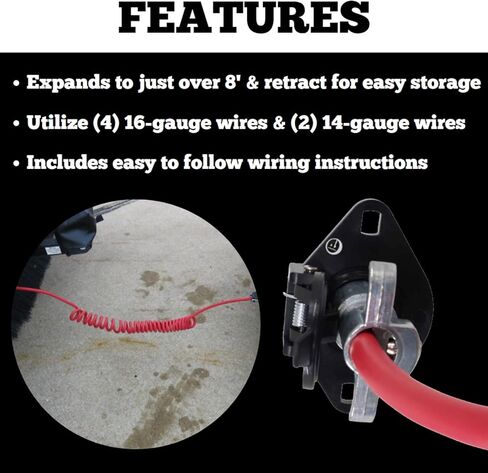 Roadmaster 146-7 Flexo-Coil Power Cords Compatible with Motorhomes with 6-7 Way Sockets | Provides Reliable Electrical Connection Between Motorhome & Towed Vehicle | Durable Coil Design in Saudi Arabia