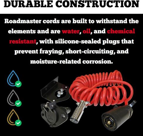 Roadmaster 146-7 Flexo-Coil Power Cords Compatible with Motorhomes with 6-7 Way Sockets | Provides Reliable Electrical Connection Between Motorhome & Towed Vehicle | Durable Coil Design in Saudi Arabia