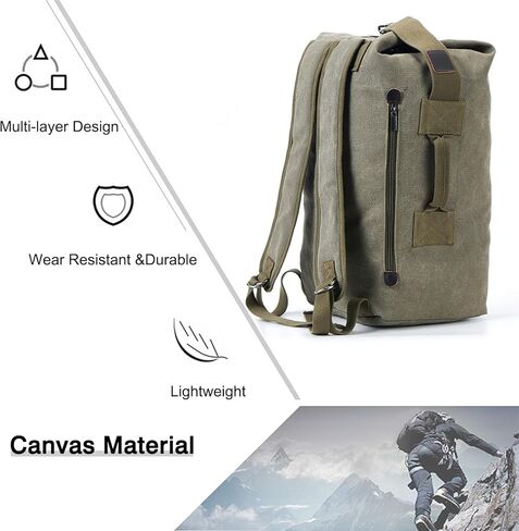 FANDARE Canvas Bucket Bag for Women Men Large Capacity Travel Backpack Retro Street Fashion Carryall Backpack Military Green B L in Saudi Arabia