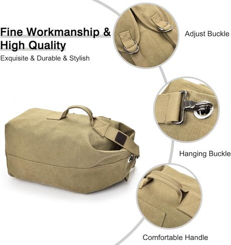 FANDARE Canvas Bucket Bag for Women Men Large Capacity Travel Backpack Retro Street Fashion Carryall Backpack Military Green B L in Saudi Arabia
