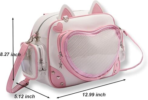 حقيبة ظهر Pink Cat Ita مع إدراج، حقيبة ظهر Kawaii Heart Clear Window Pin Display، حقيبة كتف Ita من جلد البولي يوريثان قابلة للتحويل لمجموعة الرسوم المتحركة in Kuwait