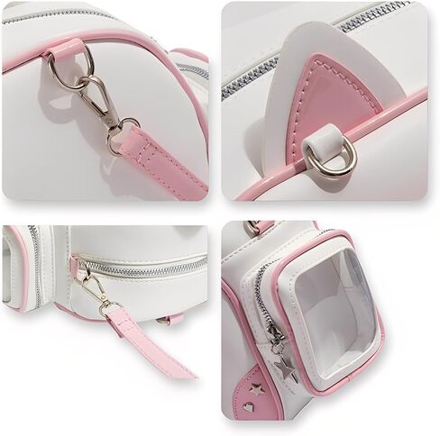 حقيبة ظهر Pink Cat Ita مع إدراج، حقيبة ظهر Kawaii Heart Clear Window Pin Display، حقيبة كتف Ita من جلد البولي يوريثان قابلة للتحويل لمجموعة الرسوم المتحركة in Kuwait