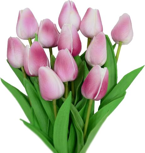 Eternal Blossom 12pcs Yellow Tulips Artificial Flowers, 13.4" PU Flowers Fake Tulips for Spring Mother's Day Easter Valentine’S Day Gifts in Home Kitchen Wedding Dining Table Decorations in Saudi Arabia