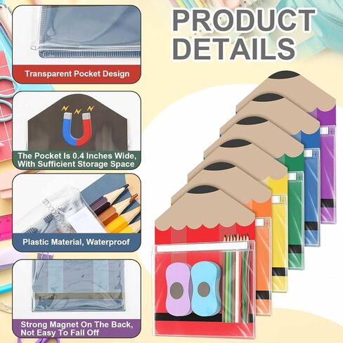 6 Pack Classroom Magnetic Pockets, Pencil-Shaped Magnetic File Holders for Whiteboard, Teacher Organizer for Worksheets, Homework & Supplies, 12 x 9.5 Inch in Saudi Arabia