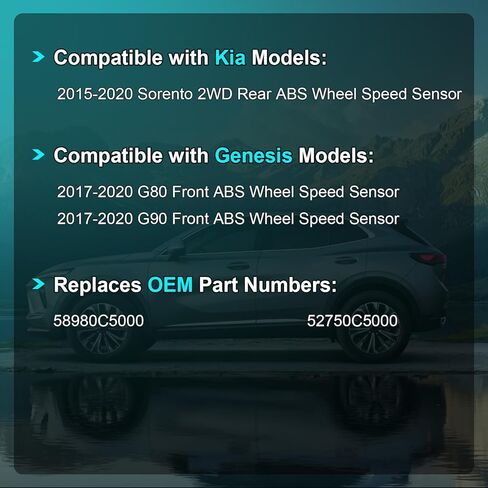 Rear ABS Wheel Speed Sensor Compatible with 2015-2020 Kia Sorento Left Right, Front Driver or Passenger ABS Sensor Fit for Genesis G80 G90 2017-2020, 58980C5000 52750C5000 in Saudi Arabia