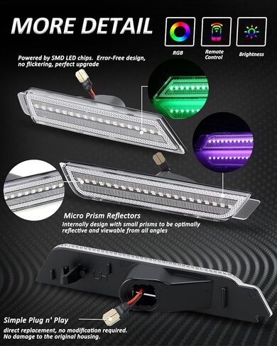 Bestview RGB LED Side Marker Lights Compatible with Chevy Camaro 2010 2011 2012 2013 2014 2015, 16 Color Lighting Clear Lens, Pack of 4 in Saudi Arabia