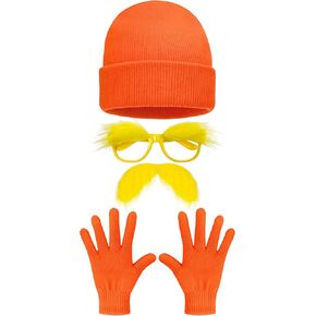 مجموعة إكسسوارات كوسوتي برتقالية مكونة من 4 قطع تتضمن قفازات قبعة صغيرة برتقالية ونظارات حواجب صفراء وشارب مزيف أصفر للرجال والنساء ويوم الكتاب العالمي ومستلزمات الحفلات التنكرية للهالوين in Kuwait