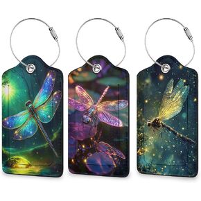 Dragonfly Luggage Tags for Suitcases, 3 Pack Leather Bag Tag Identifiers with Stainless Steel Loop and Address Card for Men Women in Saudi Arabia