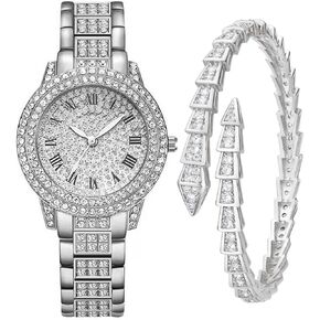 ساعة يد نسائية داخلية مرصعة بالألماس بالكامل وحجر الراين مثلج من الكوارتز والكريستال والستانلس ستيل in Kuwait