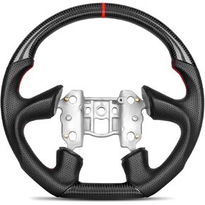 Real Carbon Fiber Steering Wheel For Chevy Corvette C6 4 Spoke 2005, Track Style D-Shaped Flat-Bottom, Perforated Nappa Leather Grips, Red Stripe & Stitching (C6 4 SPOKE 2005 ONLY) in Kuwait