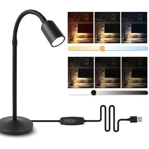 DAMI مصباح مكتب LED قابل للتعتيم يعمل بمنفذ USB، 3 أوضاع ألوان مرنة للقراءة معقوفة، مصباح طاولة صغير للعناية بالعين للمنزل والمكتب وغرفة النوم والنوم بجانب السرير - أسود in Kuwait