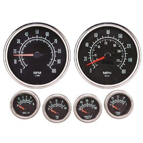 JEGS 41390 سيارة العضلات الرجعية مجموعة 6 قياسات سوداء وجه تناظري أرقام خضراء نقطة حمراء in Kuwait