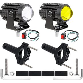 2 قطعة مصباح أمامي LED مقاوم للماء للدراجات النارية مع مفتاح، أصفر أبيض مزدوج اللون Hi/Lo Beam Spotlight للدراجات النارية، 8V - 80V 2400LM 3000K-6000K Aux أضواء كاشفة in Saudi Arabia