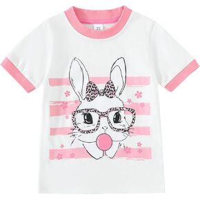 طفل الفتيات الأرنب قمصان قصيرة الأكمام طفل عيد الفصح تي شيرت القطن لطيف طاقم الرقبة تيز القمم 2-7 سنوات in Kuwait