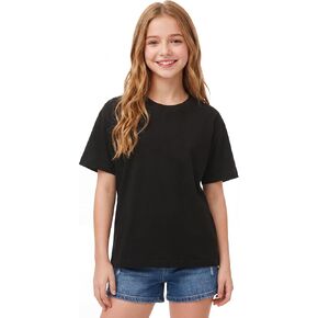 تي شيرت بناتي بأكمام قصيرة من القطن بياقة دائرية وقمصان صيفية سادة للأطفال in Kuwait