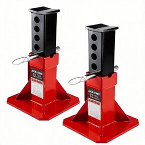 حامل جاك 12 طن، حامل جاك عالي التحمل للسيارات والشاحنات، مجموعة حاملات فولاذية منخفضة الارتفاع مكونة من 2، حامل بوزن 26,400 رطل مع قفل وارتفاع قابل للتعديل، أحمر in Kuwait