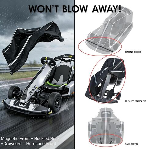 غطاء Go-Kart، الأبعاد 55 طول × 33 عرض × 28 ارتفاع، متوافق مع Segway Ninebot Gokart Pro مصنوع من قماش أكسفورد عالي التحمل مطلي بالفضة ومقاوم للغبار، تصميم محمول خارجي 600D in Kuwait