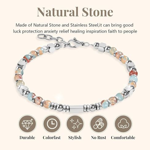 المرأة بوهو قابل للتعديل أساور مطرز تكويم للنساء في سن المراهقة الفتيات الفولاذ المقاوم للصدأ ربط الحجر الطبيعي أساور للنساء غير تشويه للماء سوار حبة اليدوية للنساء أفضل صديق Bestie الأم ابنة أخت هدايا لعيد ميلاد سعيد غراد G in Kuwait
