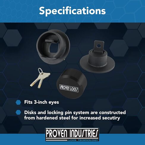 Proven Industries Model PL-2 Heavy-Duty Trailer Lock, Fits 3-Inch Eyes, Made in The USA, (Black) in Saudi Arabia