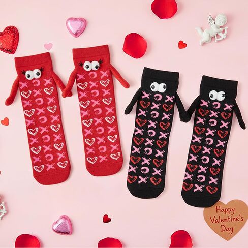 R HORSE Valentine's Day Holding Hands Socks 2 Pairs Funny Magnetic Women Men Couple Socks, Novelty Friendship Couple Gag Valentine Gift for Boyfriend Girlfriend Teens in Saudi Arabia
