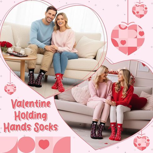 R HORSE Valentine's Day Holding Hands Socks 2 Pairs Funny Magnetic Women Men Couple Socks, Novelty Friendship Couple Gag Valentine Gift for Boyfriend Girlfriend Teens in Saudi Arabia
