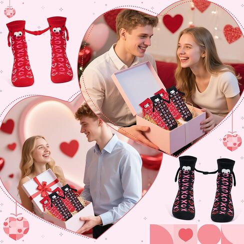 R HORSE Valentine's Day Holding Hands Socks 2 Pairs Funny Magnetic Women Men Couple Socks, Novelty Friendship Couple Gag Valentine Gift for Boyfriend Girlfriend Teens in Saudi Arabia