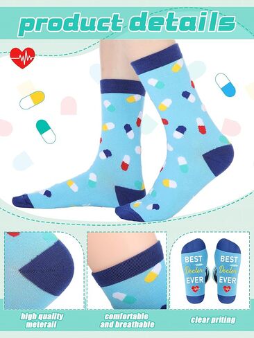 24 Pairs Internatianl Doctors Day Appreciaiton Socks Gifts Bulk Best Doctor Ever Socks Favors for Party Veterinarian Dentist Ems Doctors Day Ems Week Present in Kuwait
