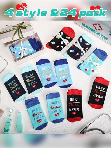 24 Pairs Internatianl Doctors Day Appreciaiton Socks Gifts Bulk Best Doctor Ever Socks Favors for Party Veterinarian Dentist Ems Doctors Day Ems Week Present in Kuwait